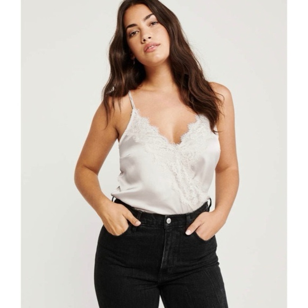 Abercrombie & Fitch Wrap-Front Cami Bodysuit in Cream
